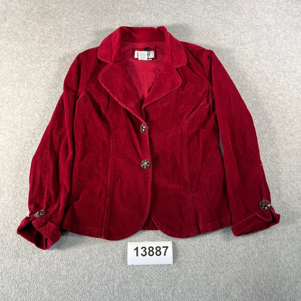 Live a Little Blazer Jacket Womens PM Red Corduroy Cotton Stretch Lapel Collar